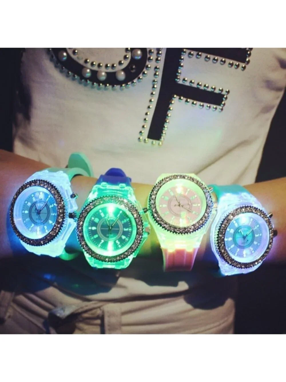 Women's Black Analog Silicone Bling LED Luminous Lights Sport Square Wrist Watch